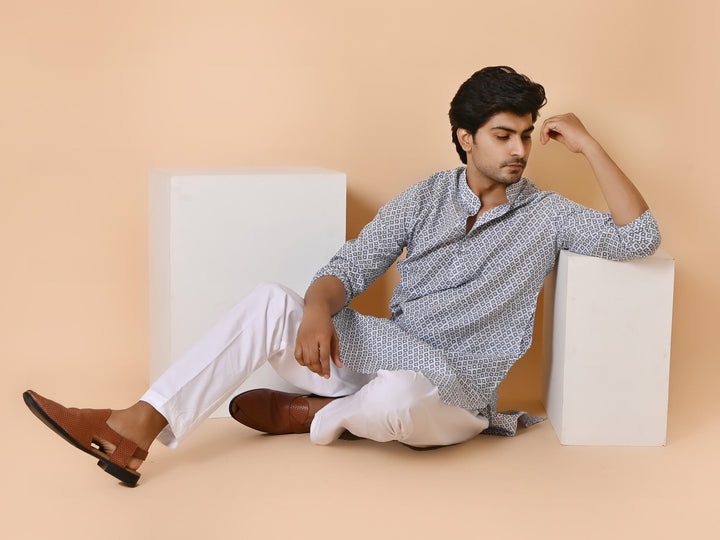 Geometric Grey Only Kurta