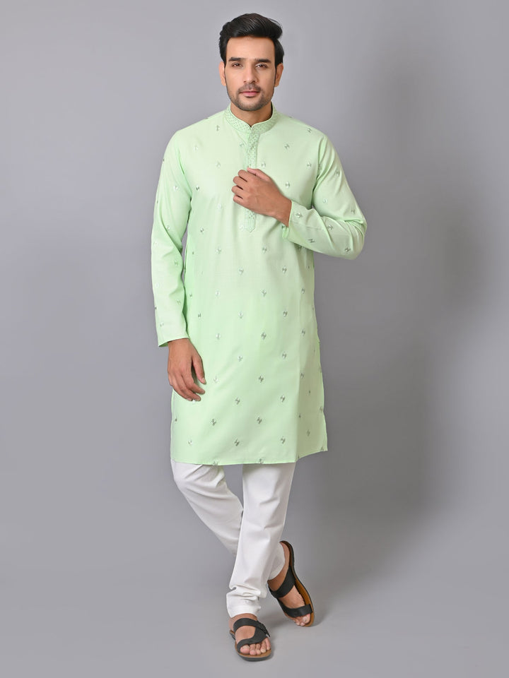 Woven Design Green Kurta Set