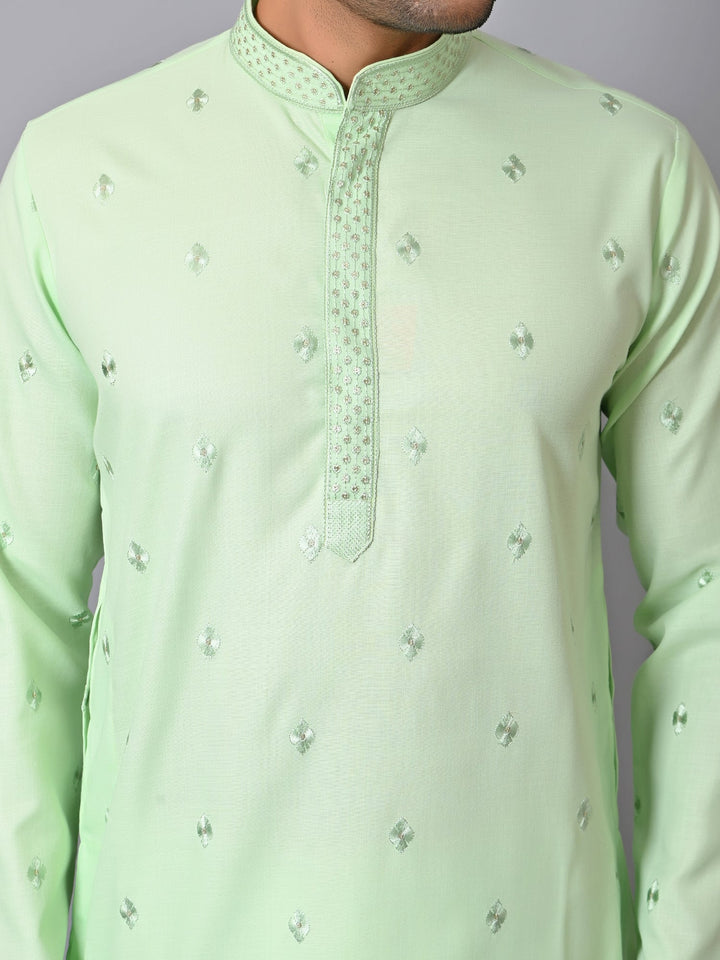 Woven Design Green Kurta Set