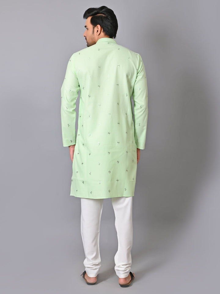 Woven Design Green Kurta Set