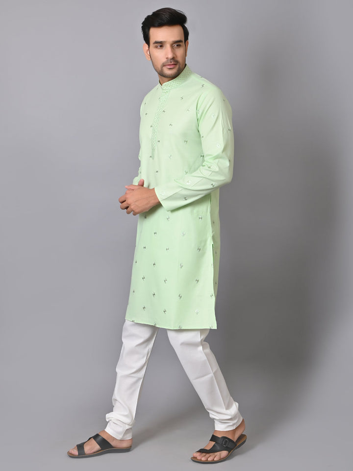 Woven Design Green Kurta Set