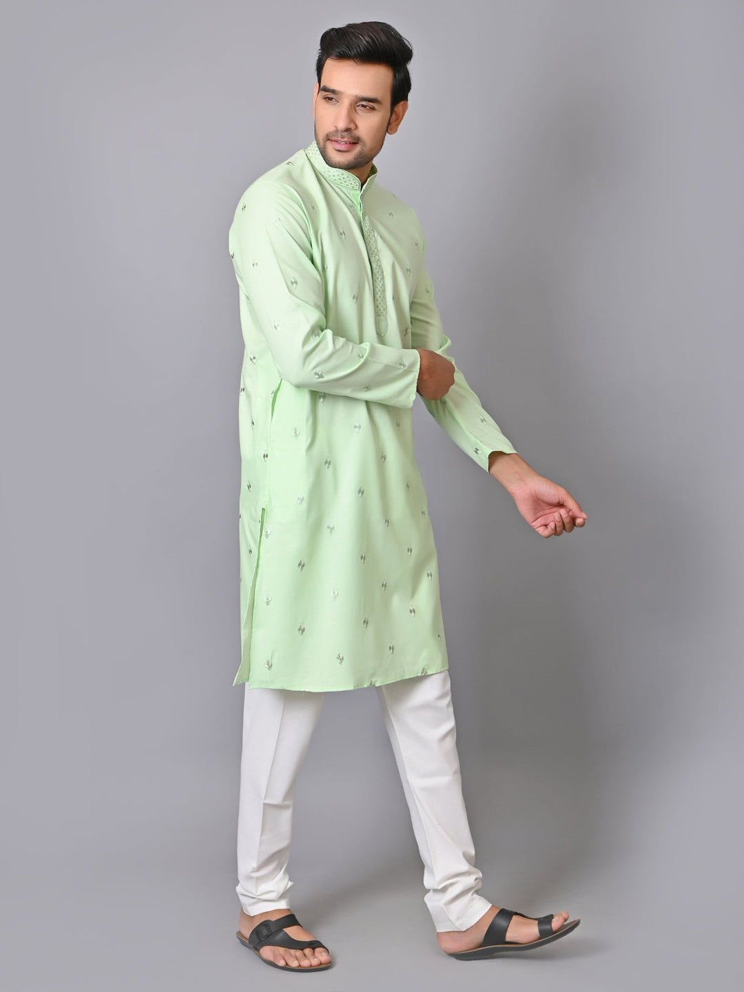 Woven Design Green Kurta Set