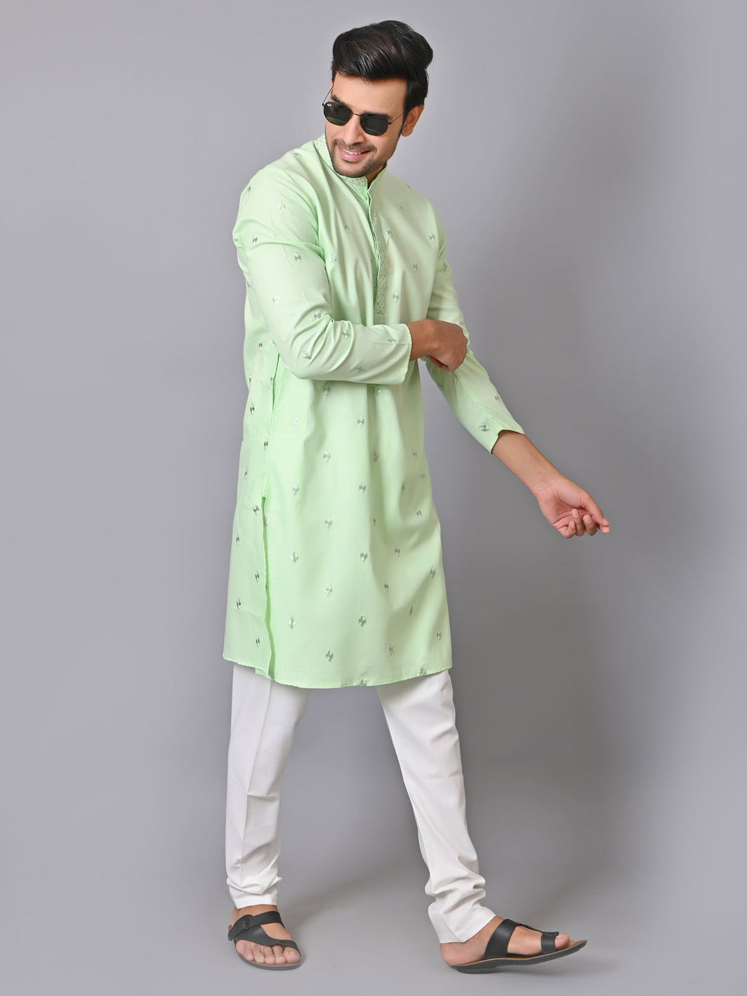 Woven Design Green Kurta Set