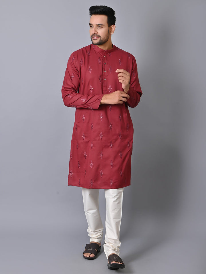 Ethnic Motifs Maroon Kurta Set