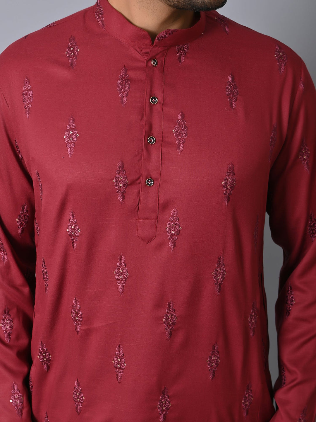 Ethnic Motifs Maroon Kurta Set