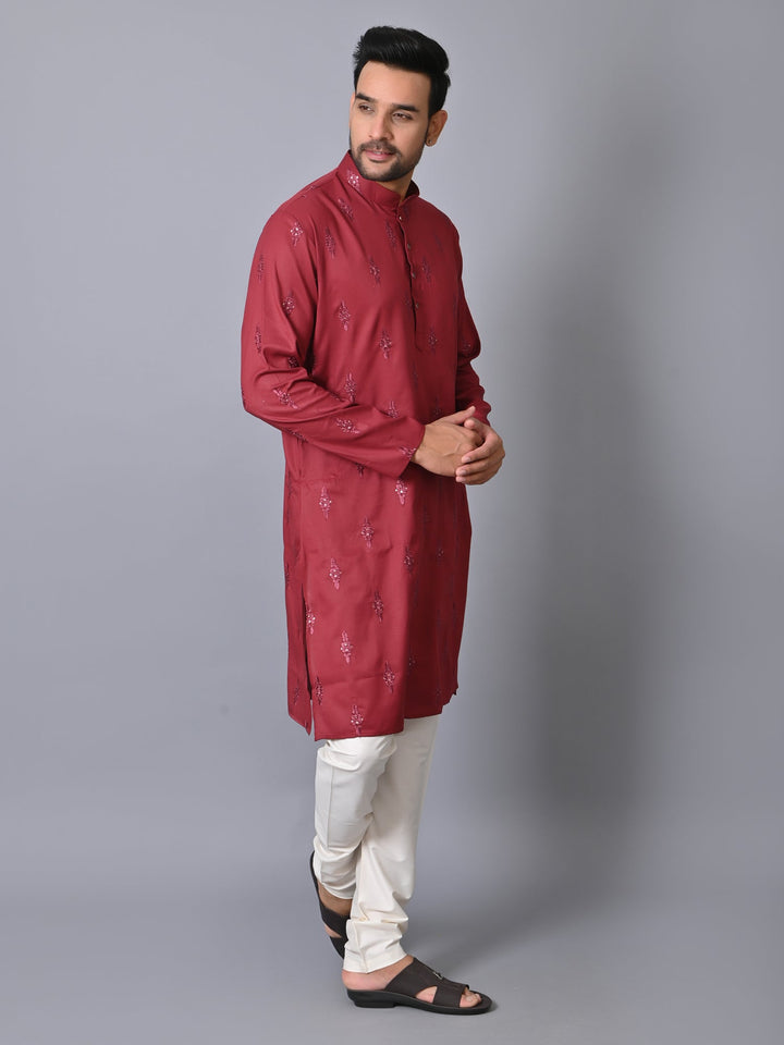 Ethnic Motifs Maroon Kurta Set