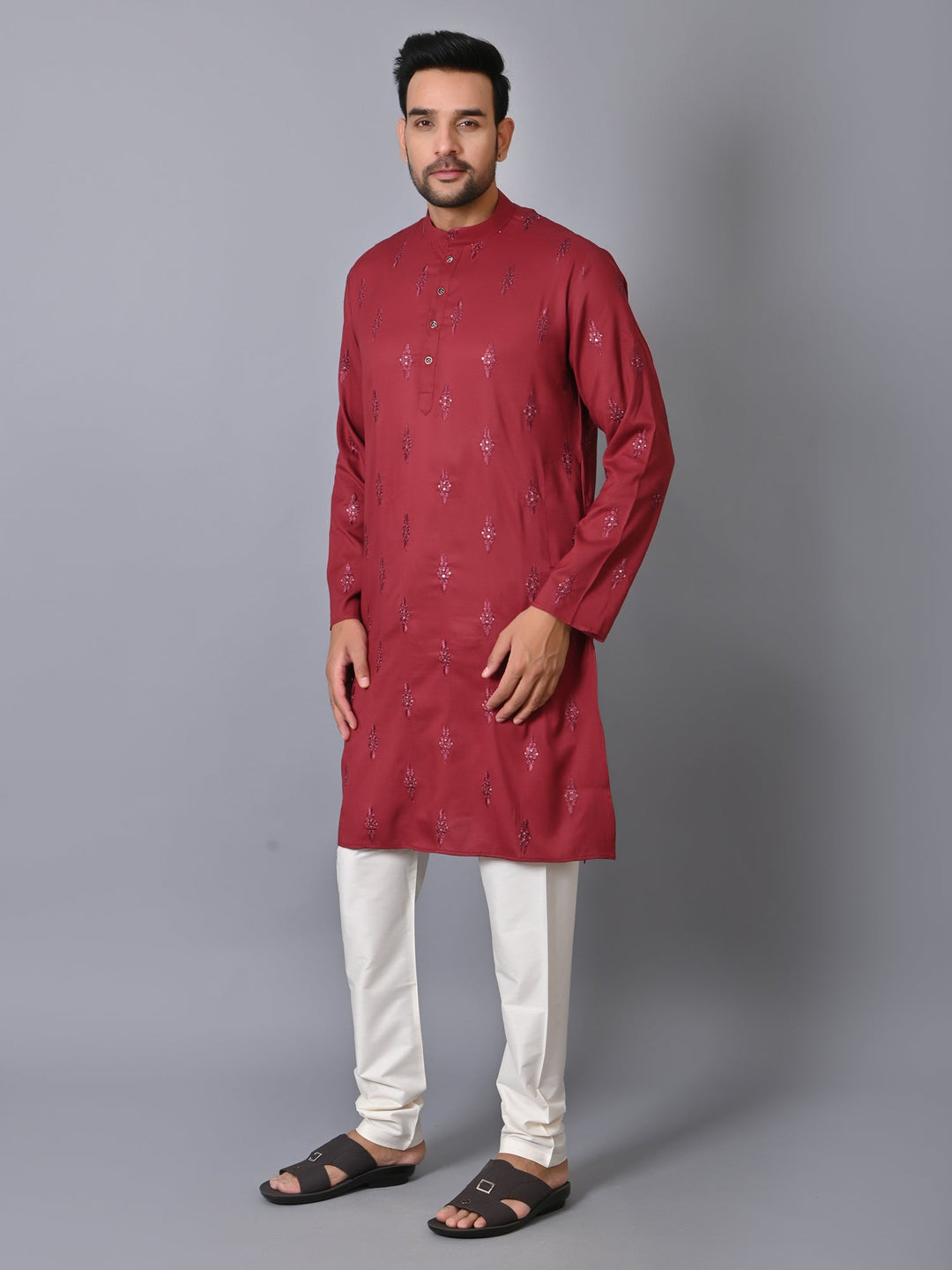 Ethnic Motifs Maroon Kurta Set