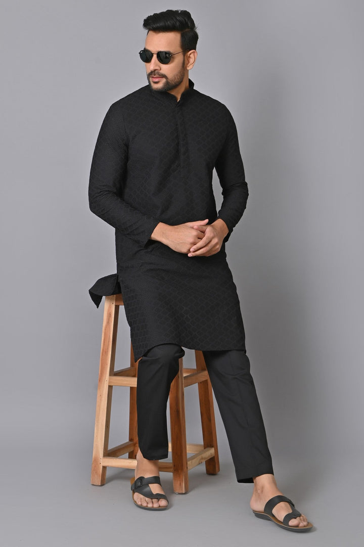 Checked Black Kurta Set