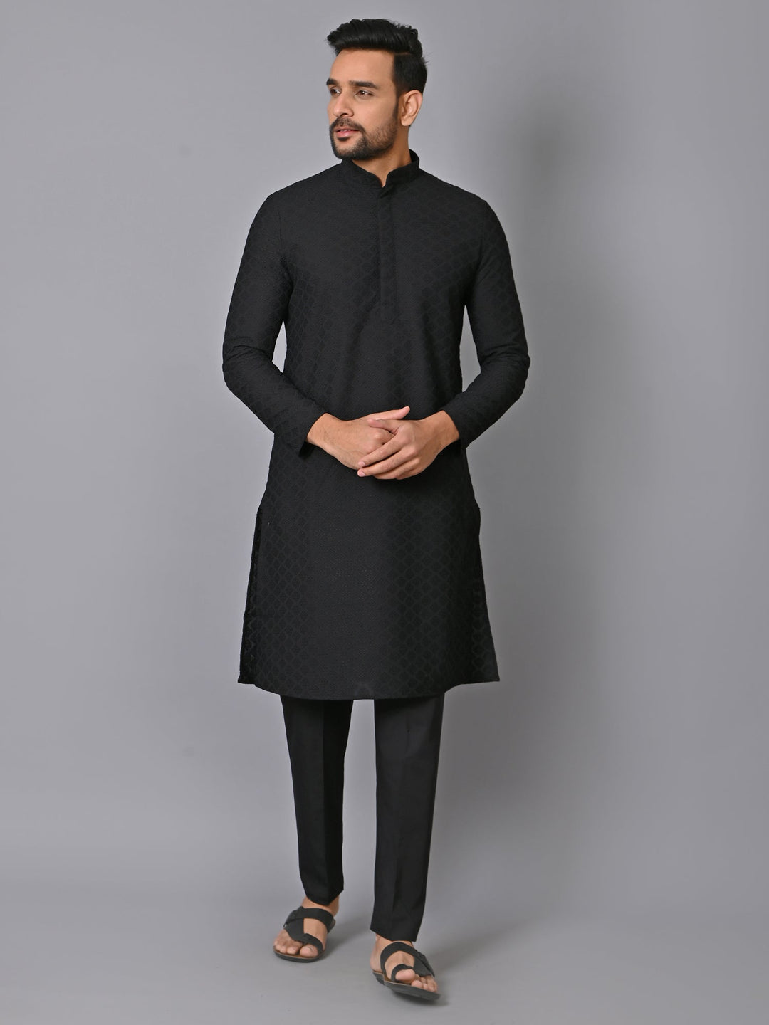 Checked Black Kurta Set