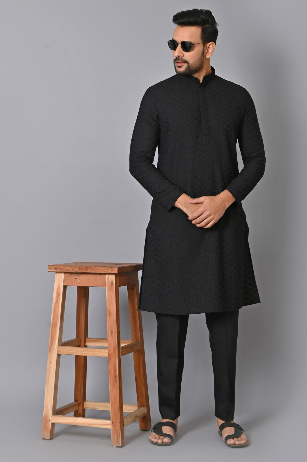 Checked Black Kurta Set