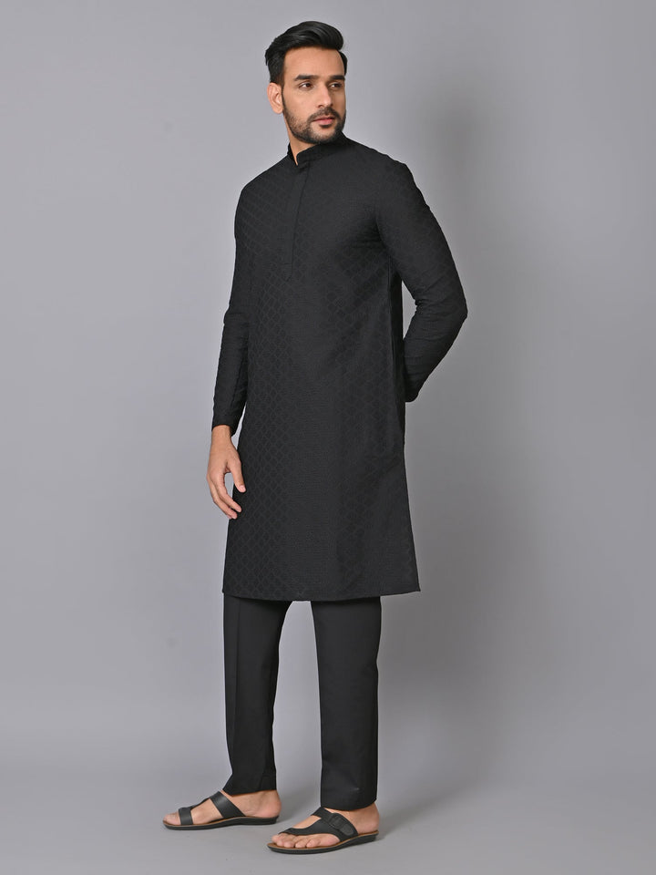 Checked Black Kurta Set