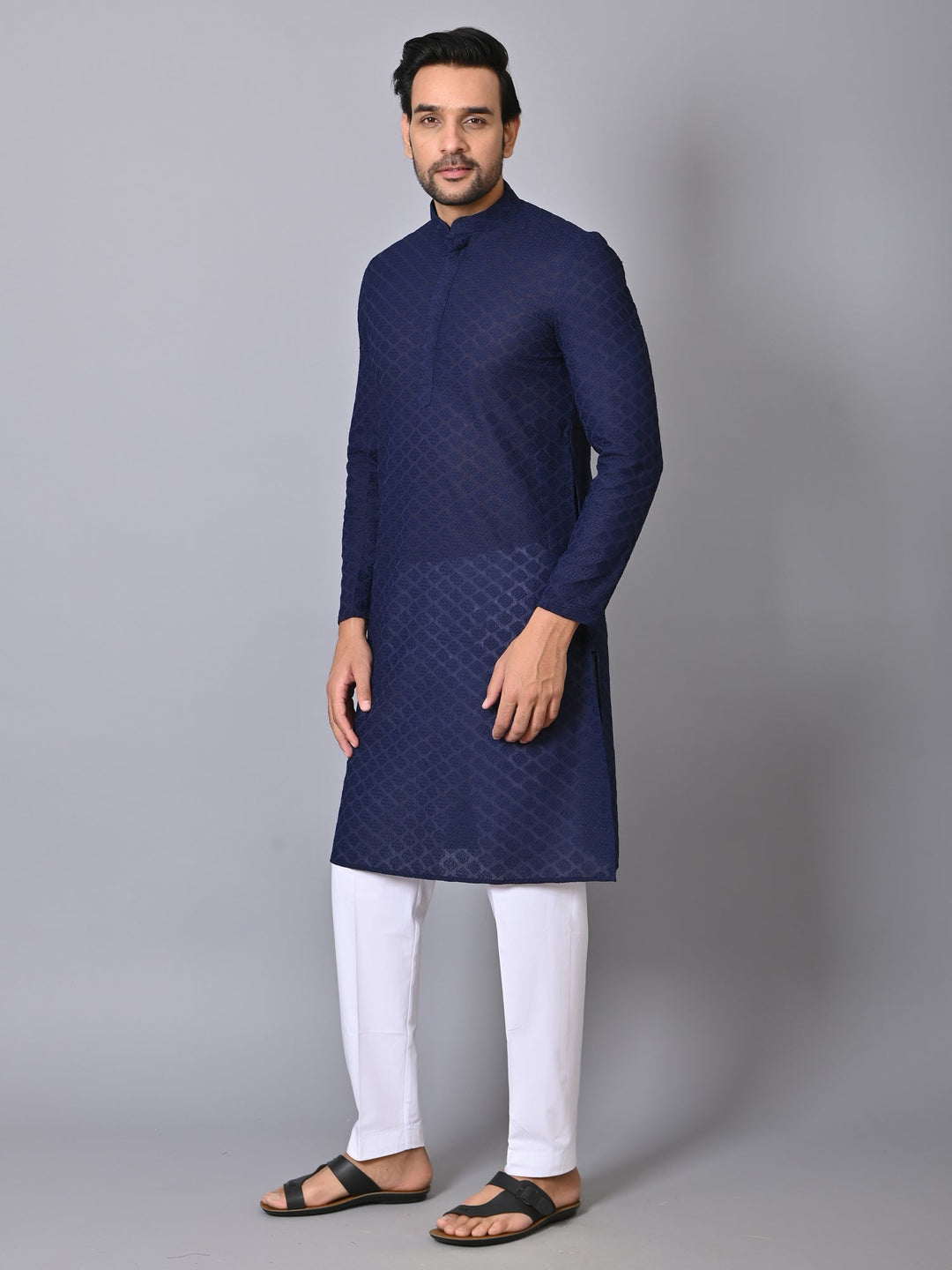 Geometric Navy Blue Kurta Set