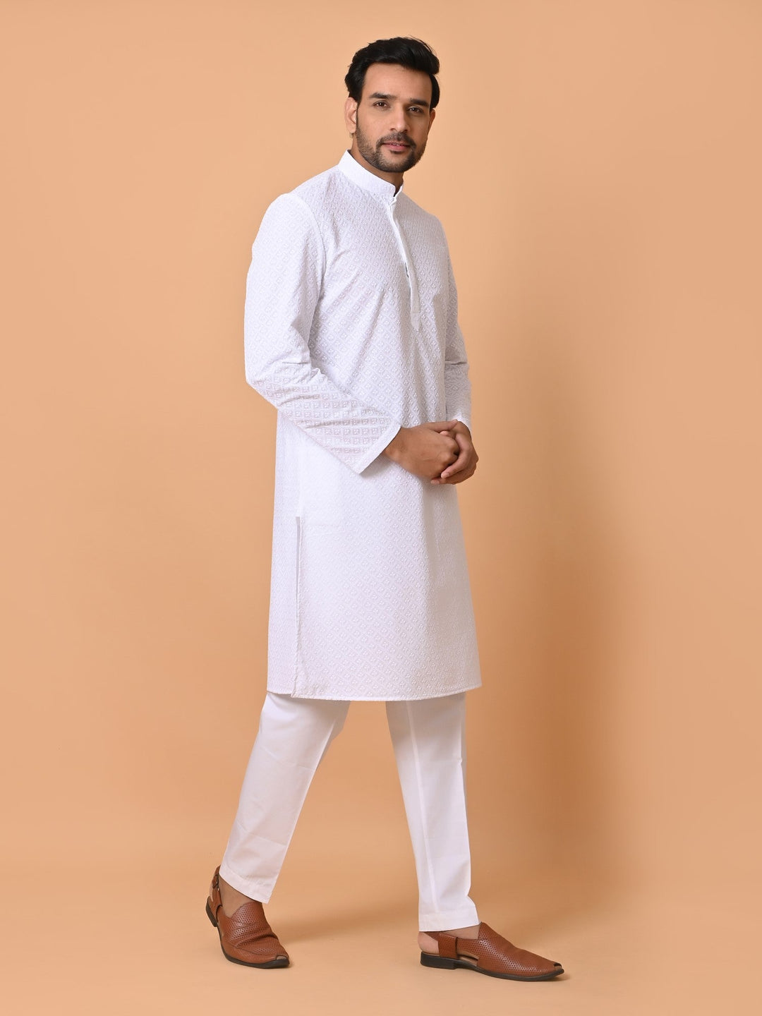 Chikan White Kurta Set