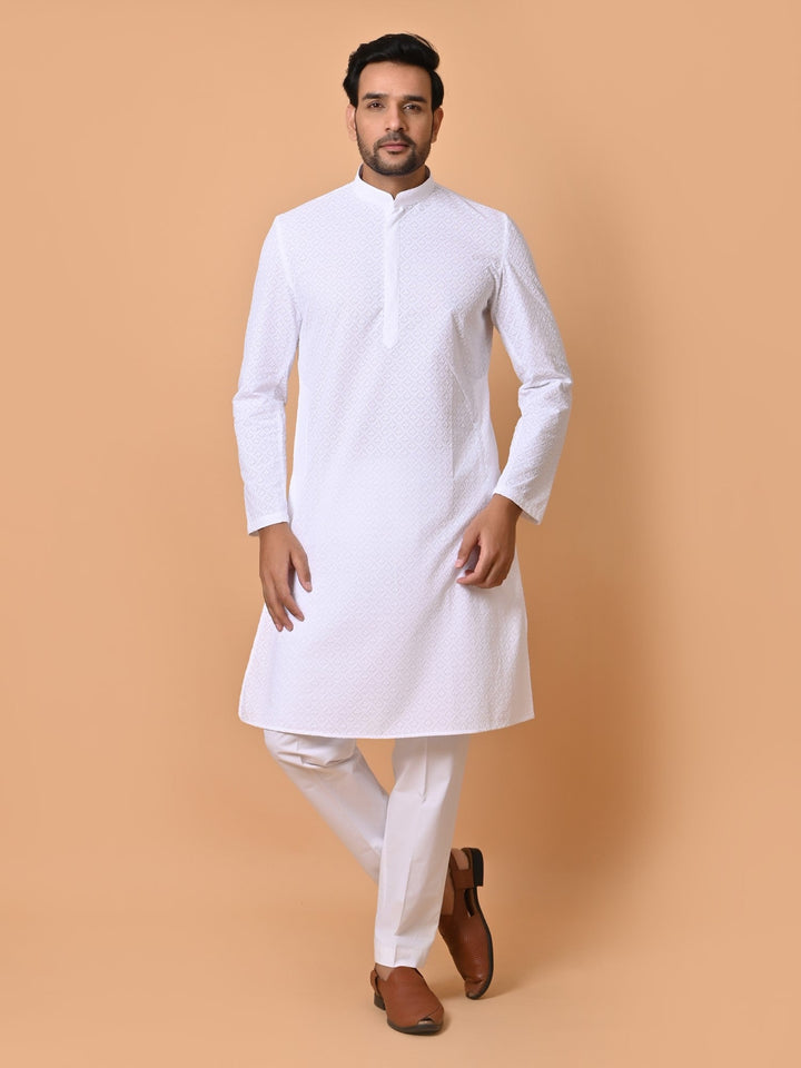 Chikan White Kurta Set