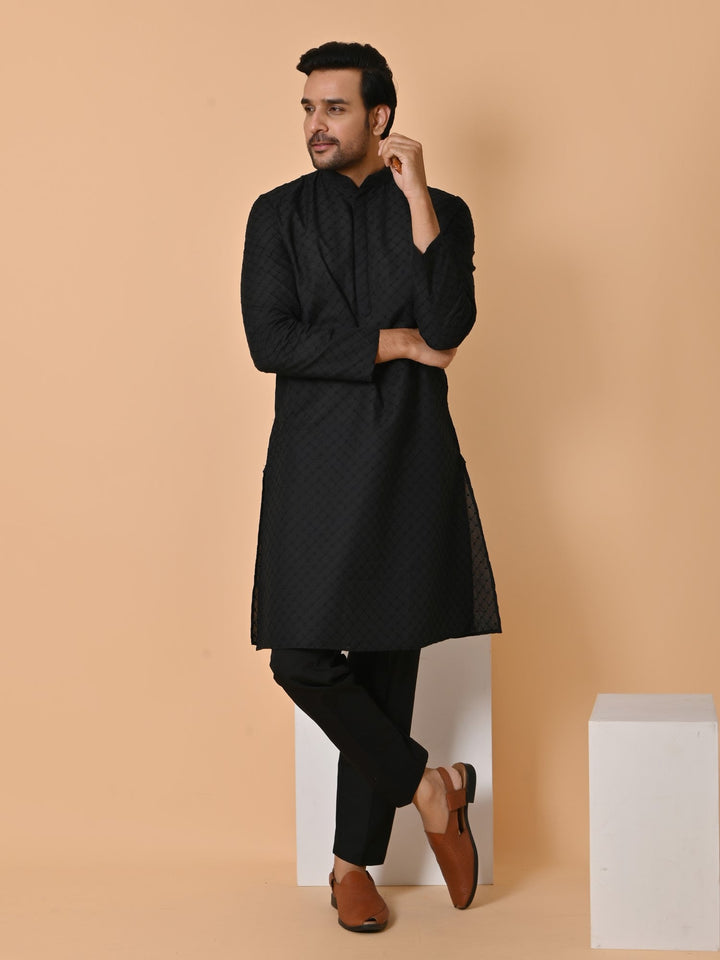 Checked Black Kurta Set