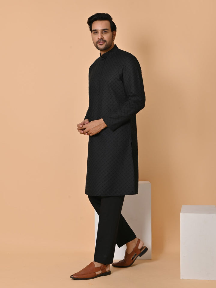 Checked Black Kurta Set