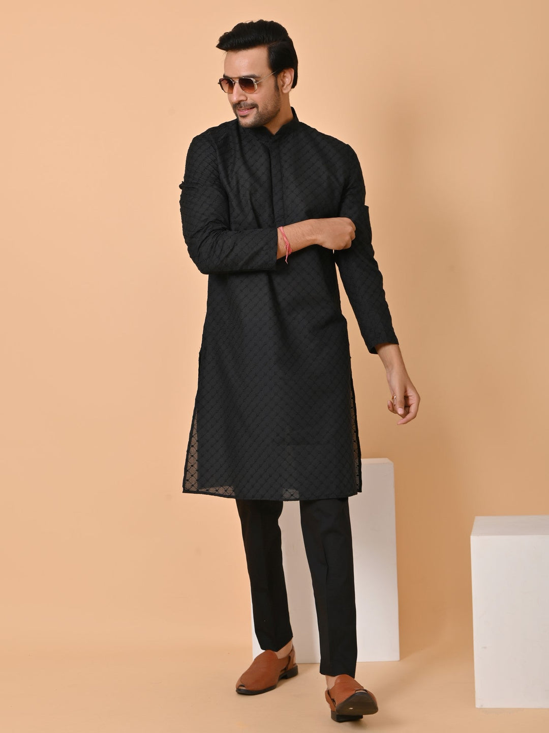 Checked Black Kurta Set