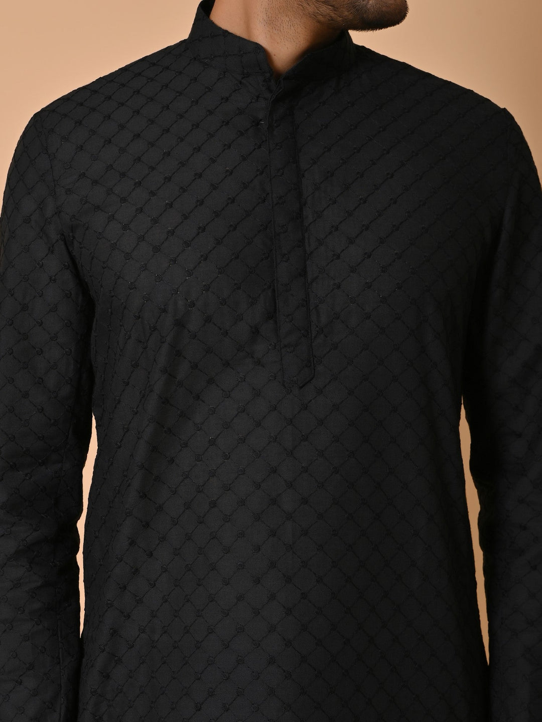 Checked Black Kurta Set