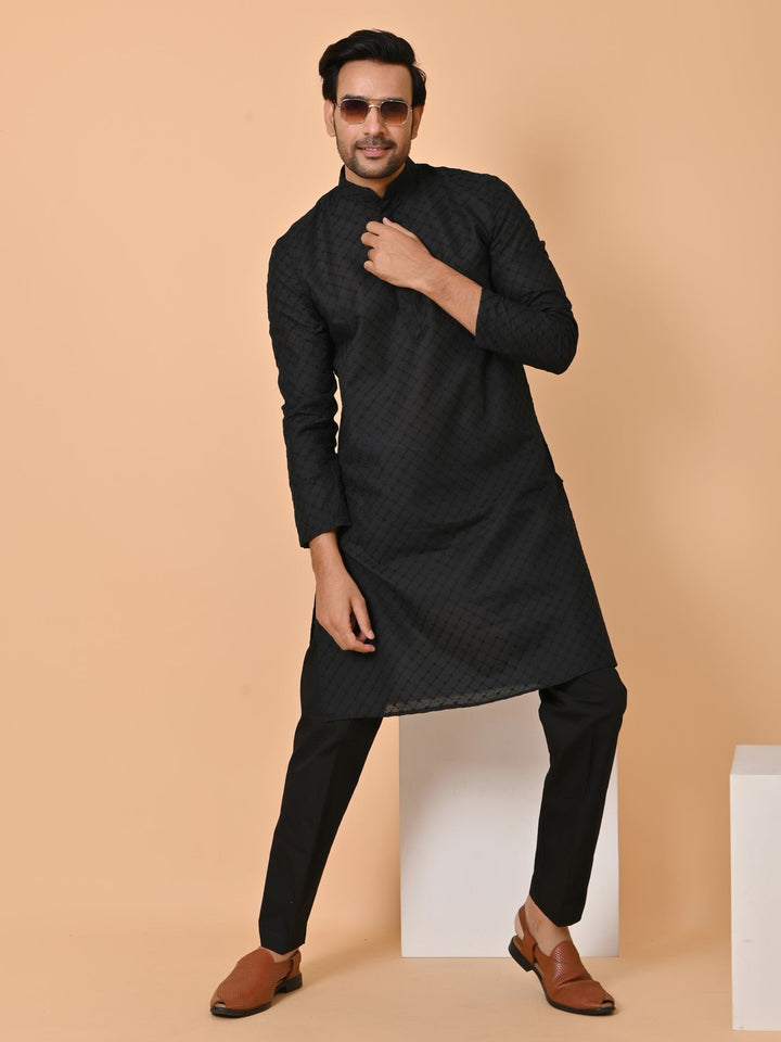 Checked Black Kurta Set