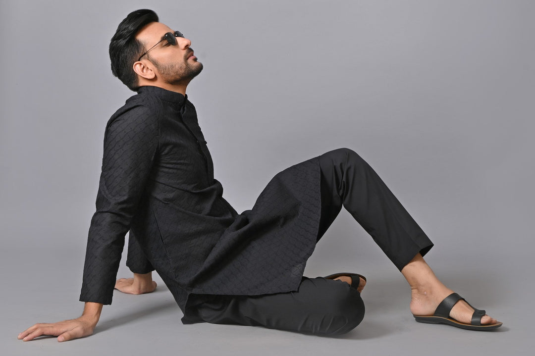 Chikan Black Kurta Set