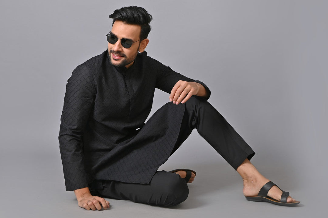 Chikan Black Kurta Set