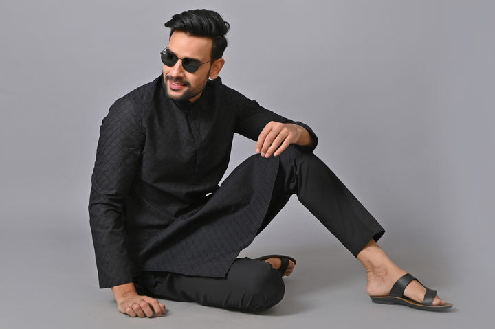 Chikan Black Kurta Set