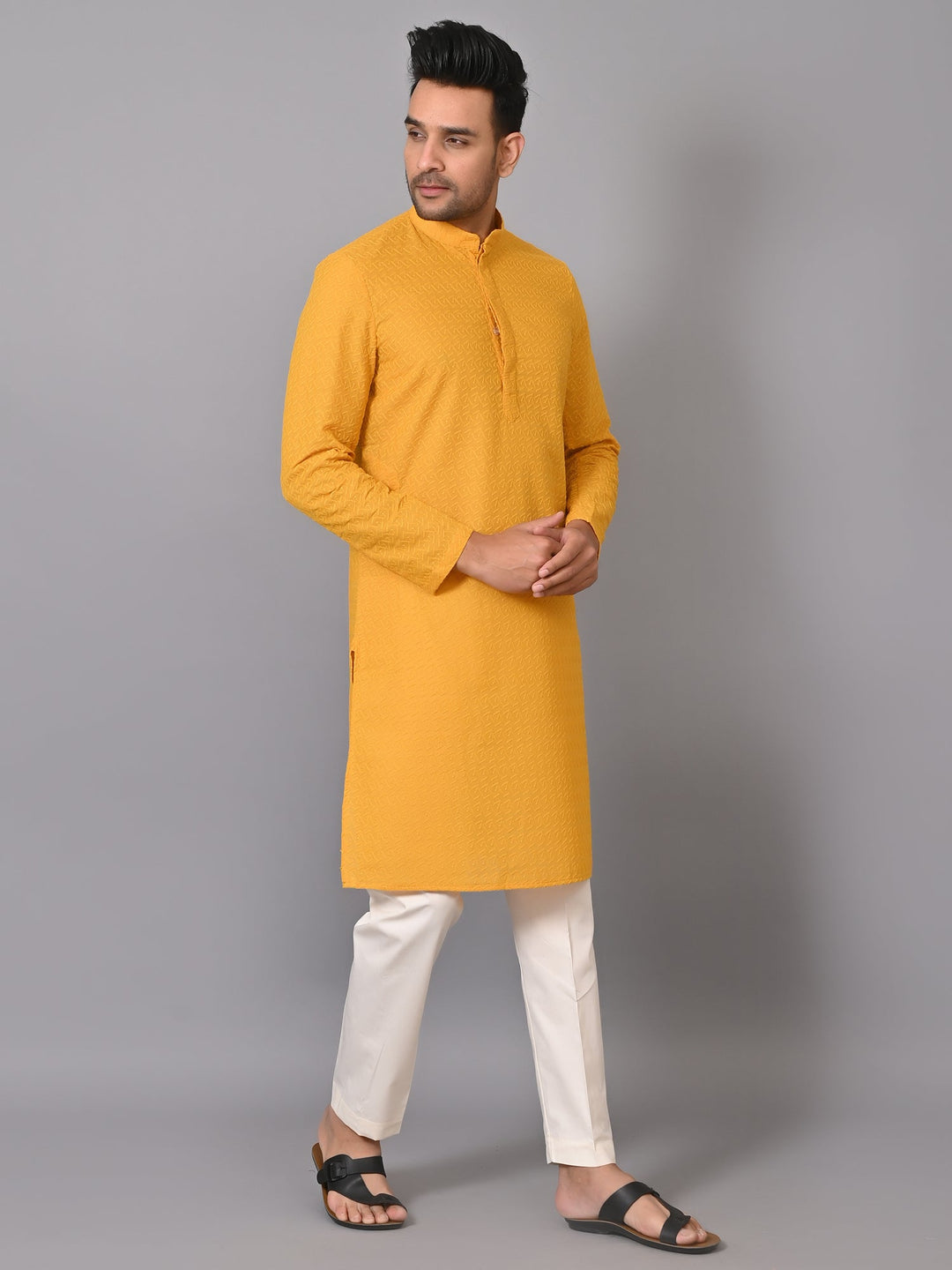 Chikan Yellow Kurta Set