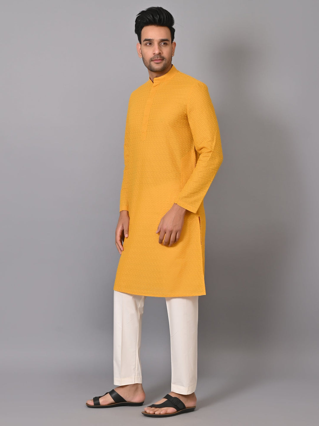 Chikan Yellow Kurta Set