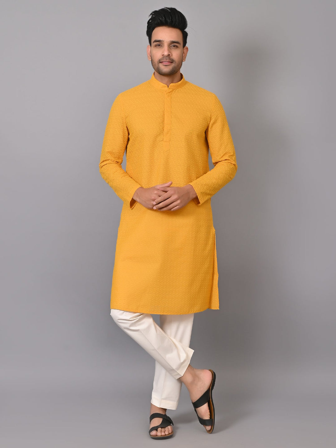 Chikan Yellow Kurta Set