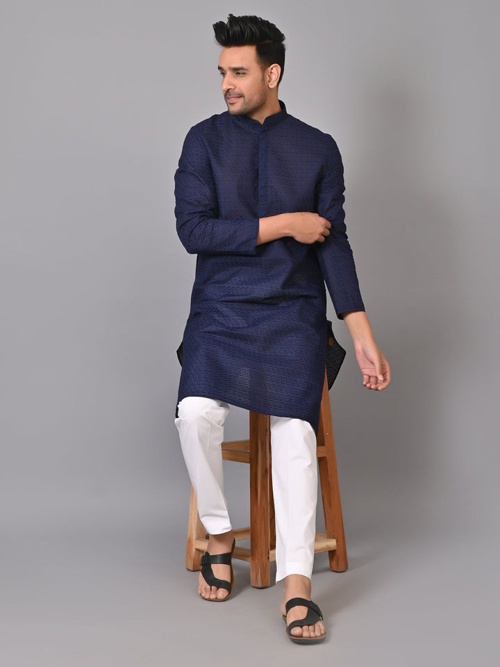 Chikan Navy Blue Kurta Set