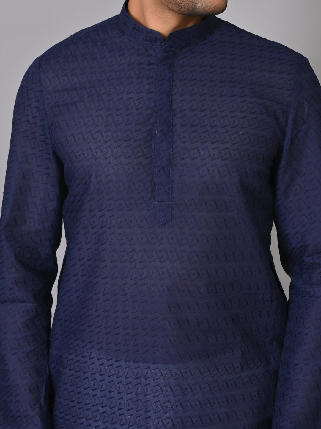 Chikan Navy Blue Kurta Set