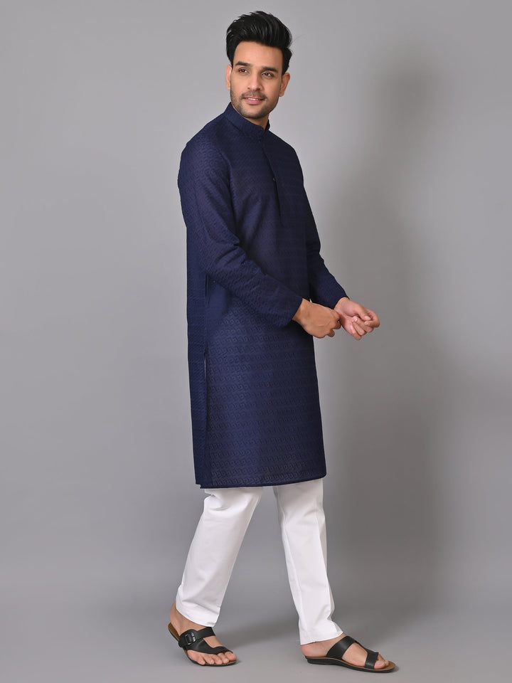 Chikan Navy Blue Kurta Set