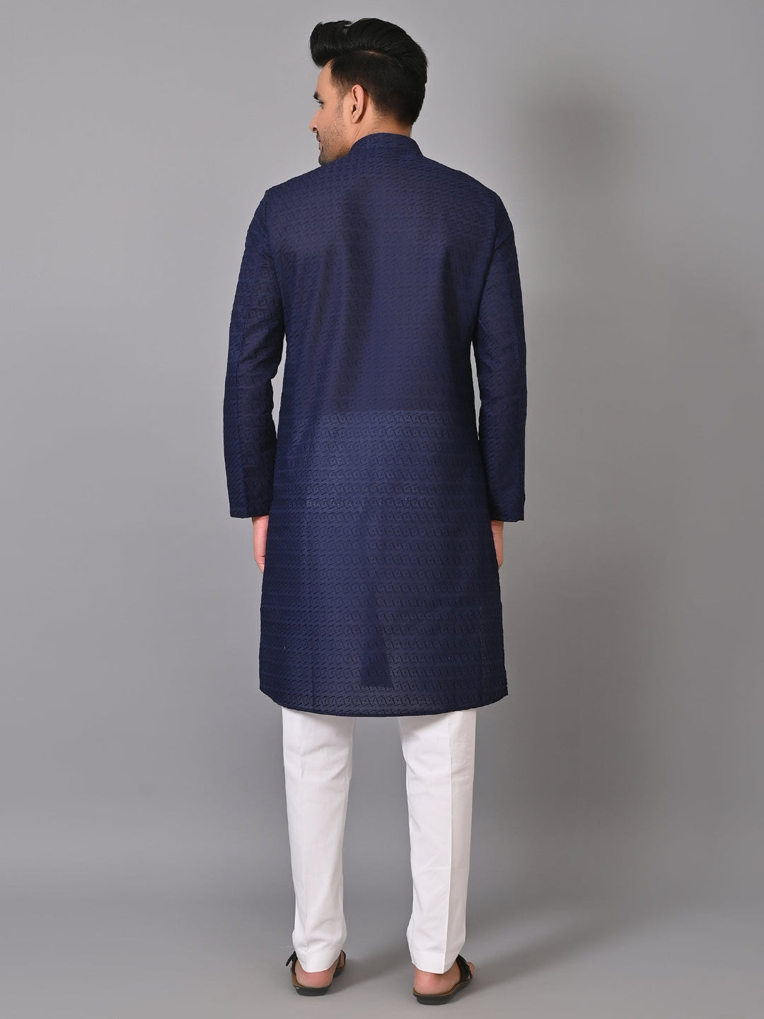 Chikan Navy Blue Kurta Set