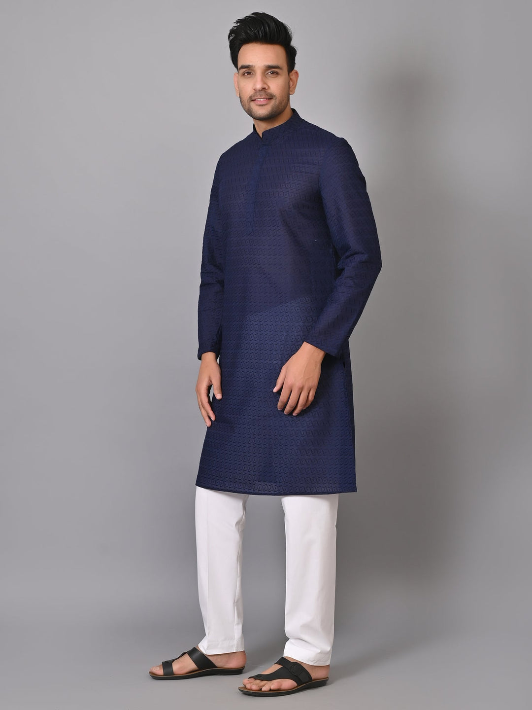 Chikan Navy Blue Kurta Set