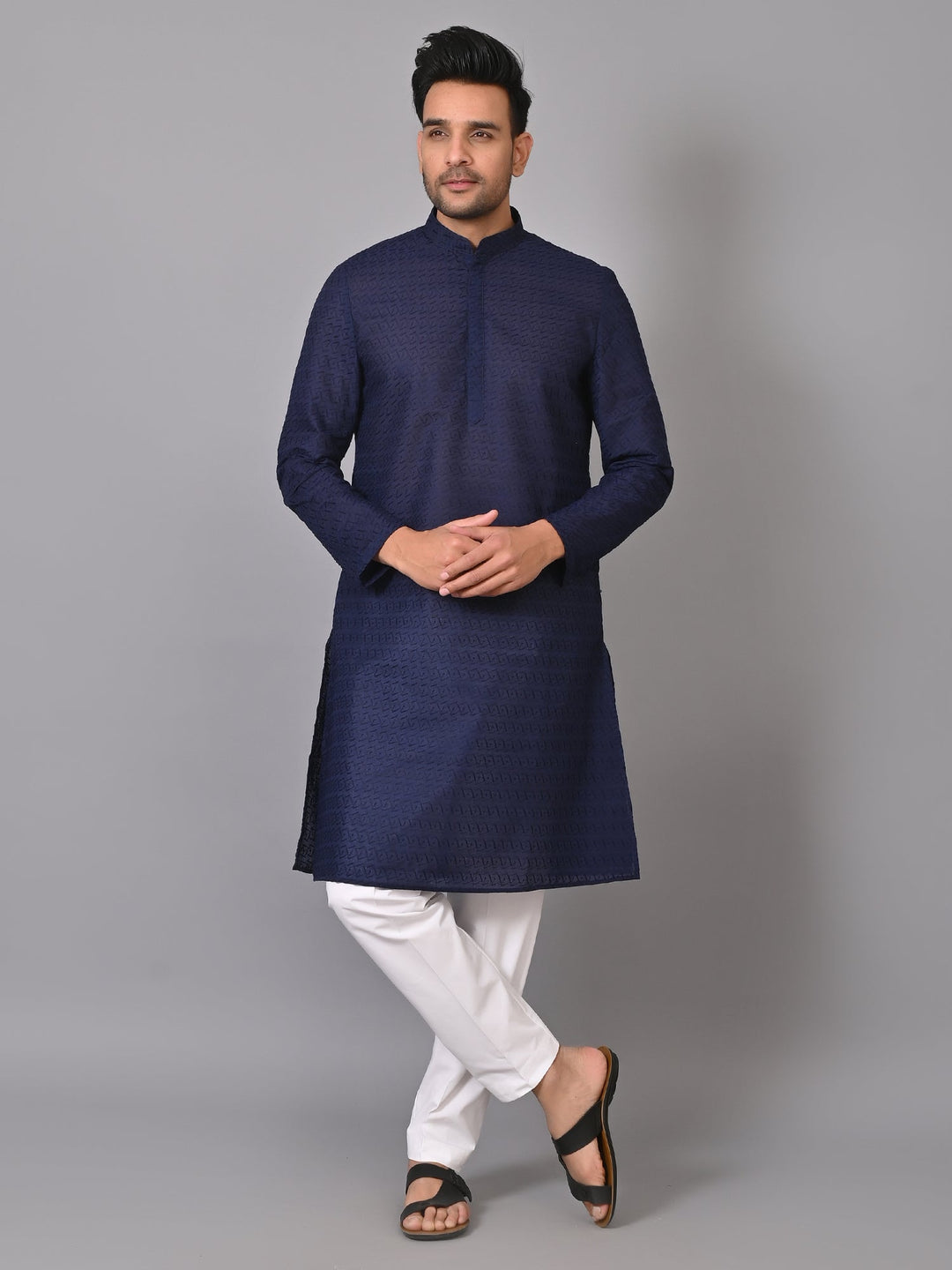 Chikan Navy Blue Kurta Set