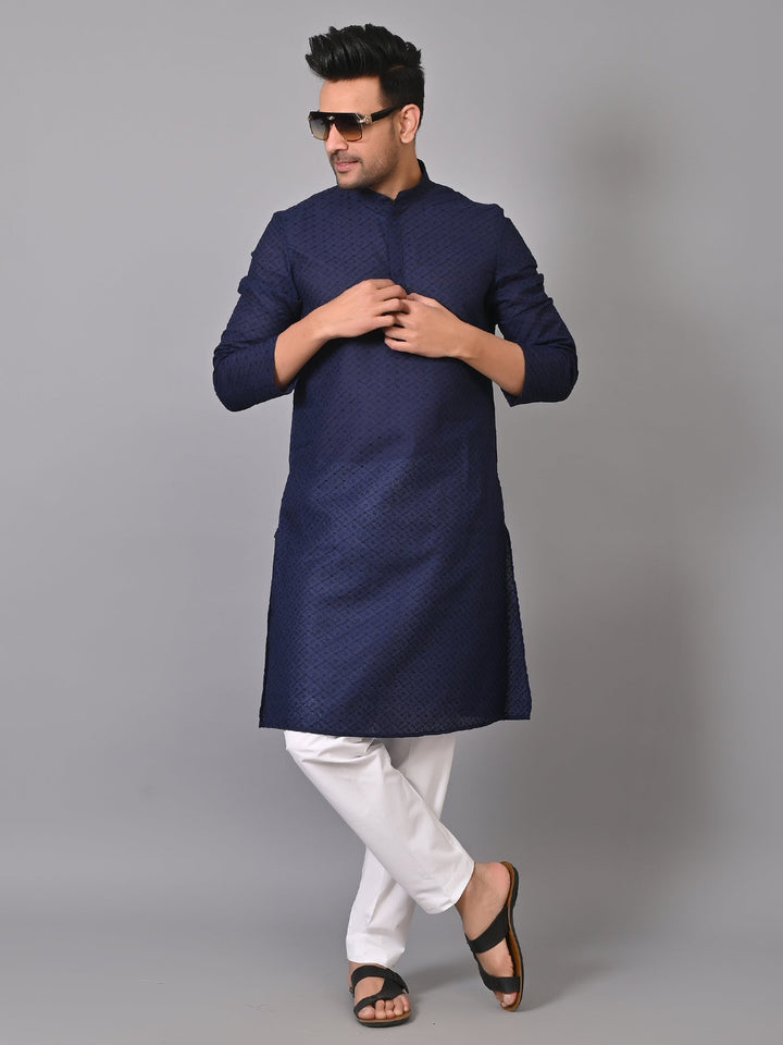 Chikan Navy Blue Kurta Set