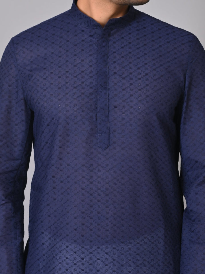 Chikan Navy Blue Kurta Set