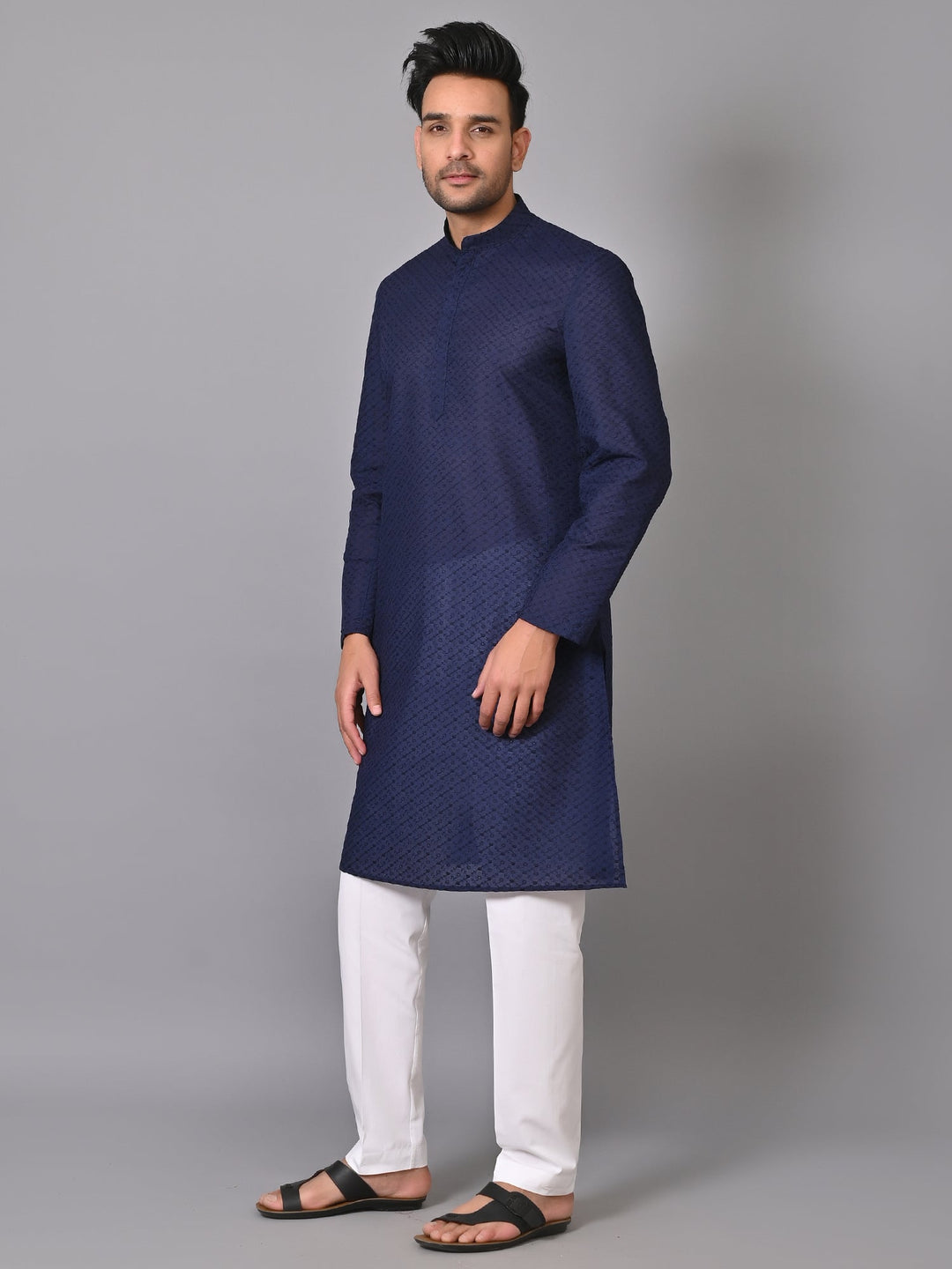 Chikan Navy Blue Kurta Set