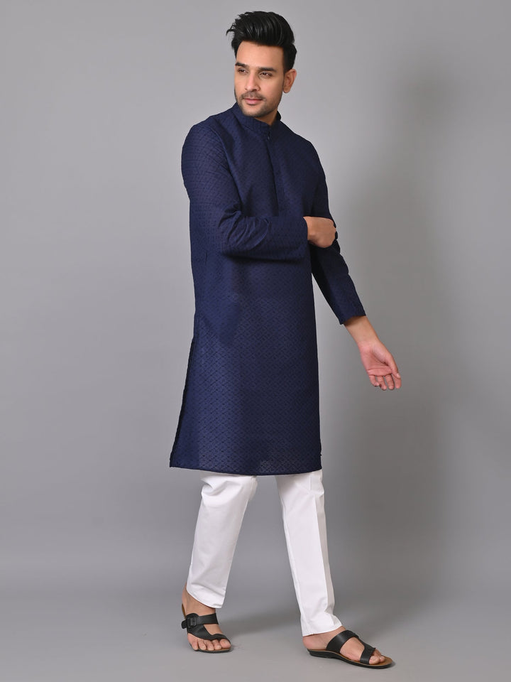 Chikan Navy Blue Kurta Set