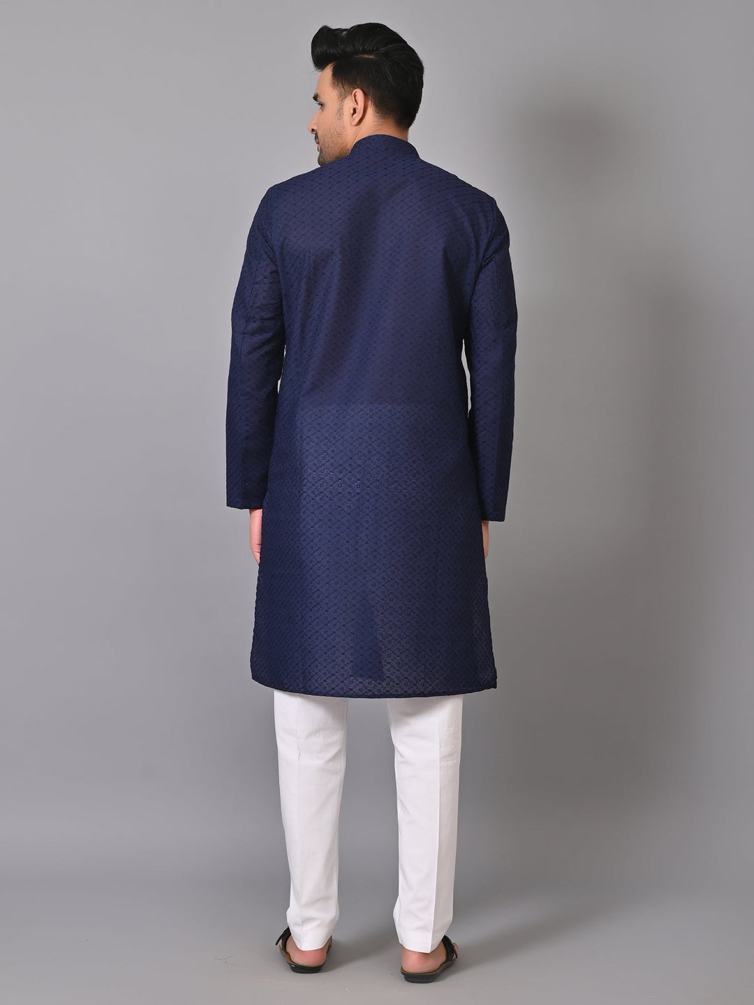 Chikan Navy Blue Kurta Set