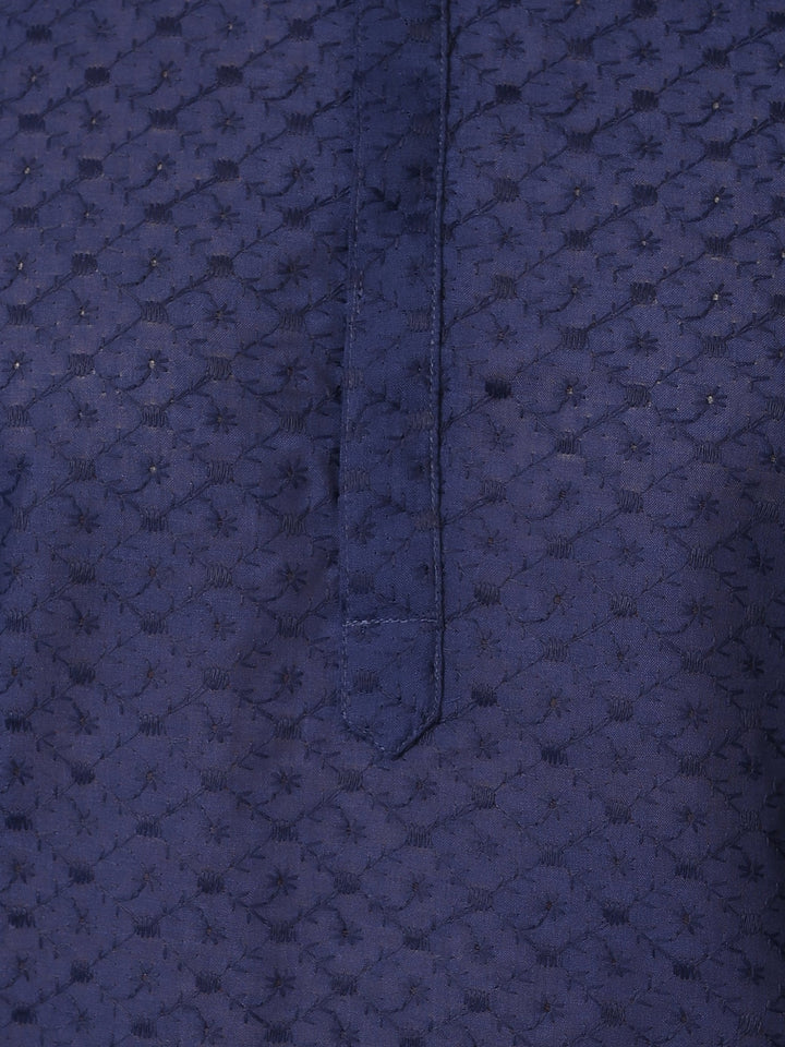 Chikan Navy Blue Kurta Set