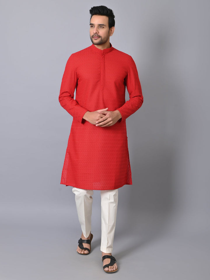 Geometric Red Kurta Set