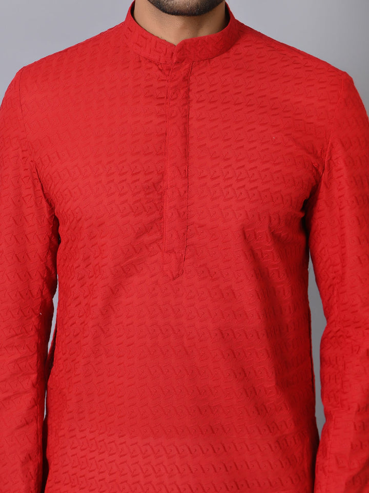 Geometric Red Kurta Set