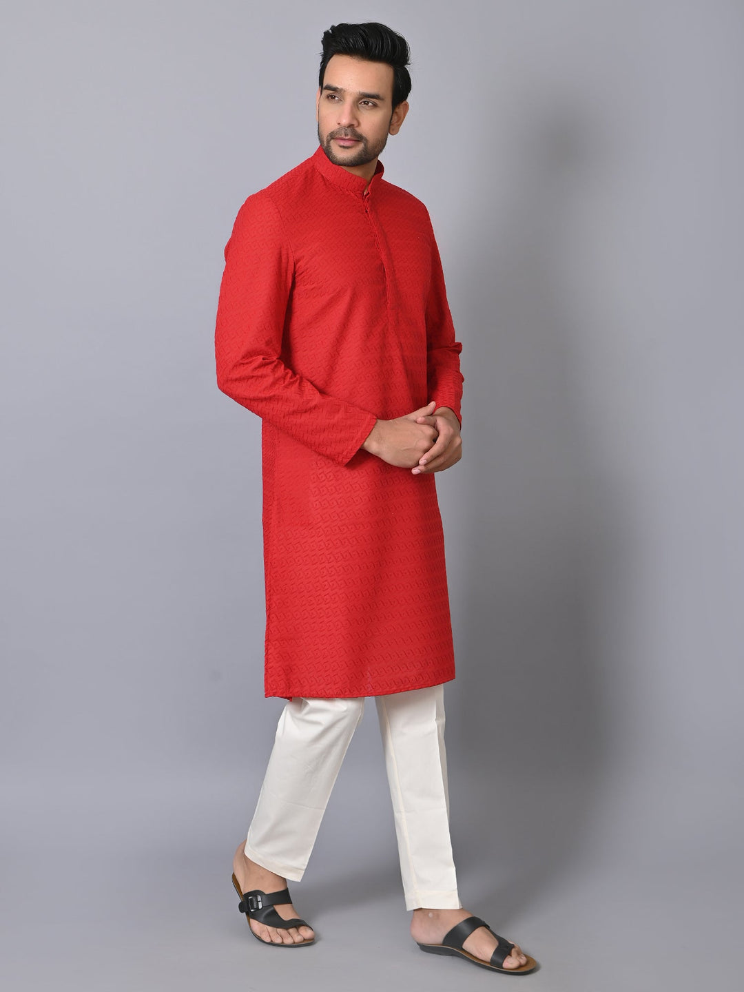 Geometric Red Kurta Set