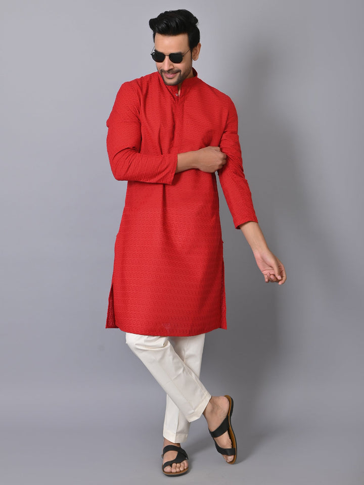 Geometric Red Kurta Set