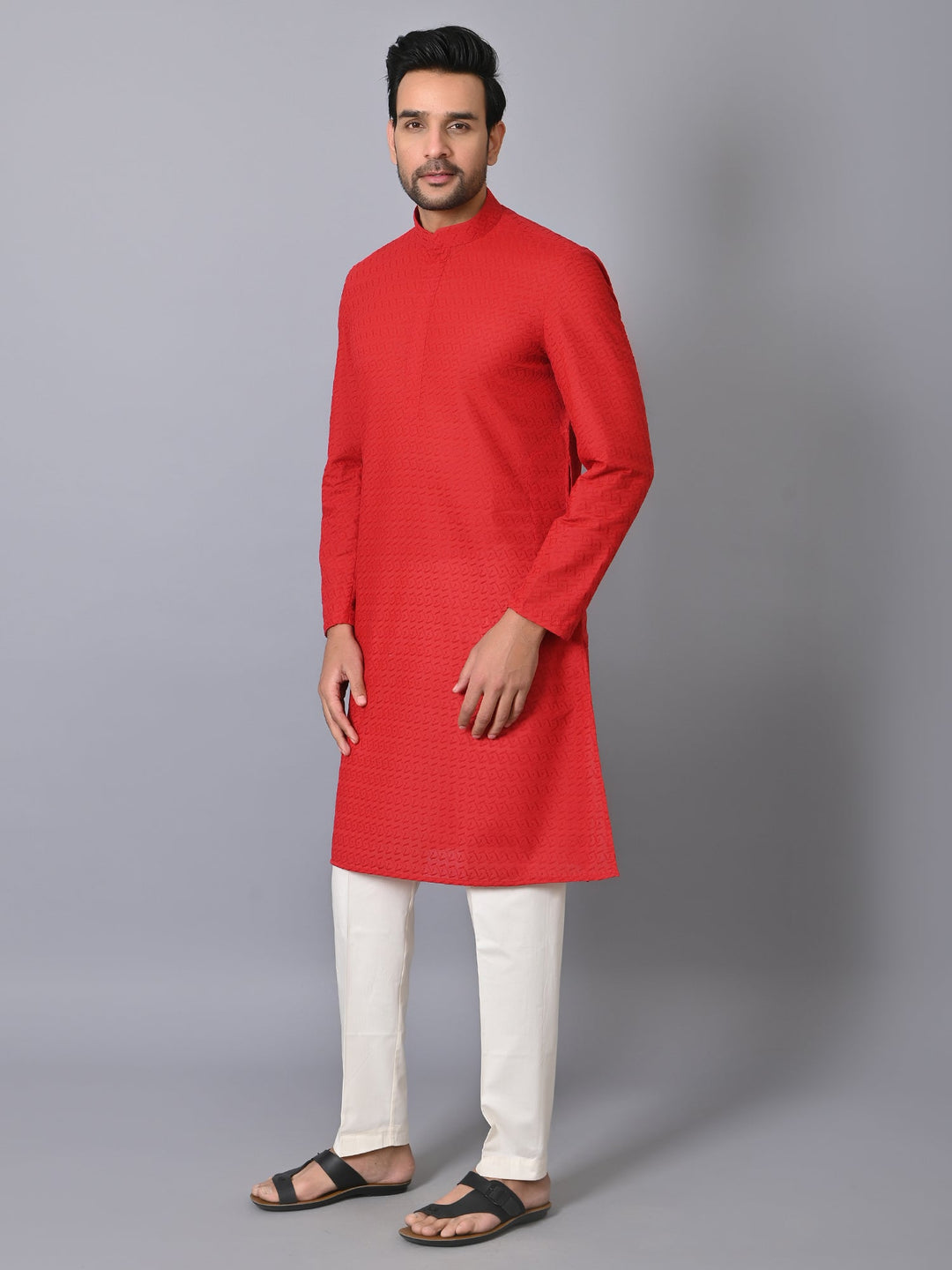 Geometric Red Kurta Set