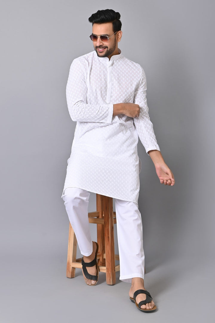 Chikan White Kurta Set