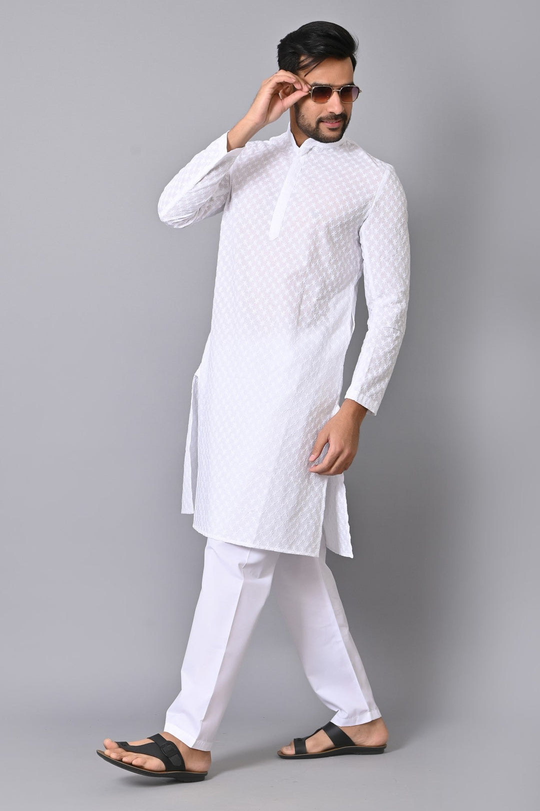 Chikan White Kurta Set