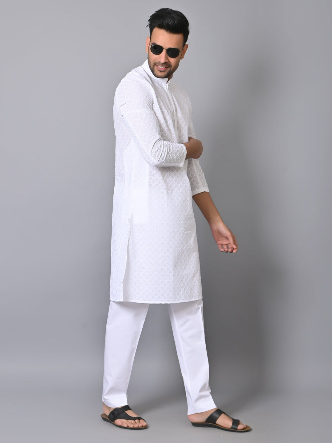 Chikan White Kurta Set