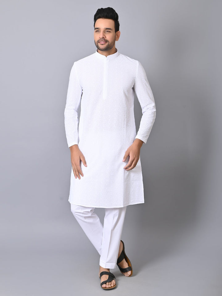 Chikan White Kurta Set